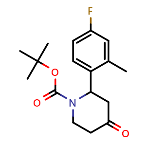 Chemical structure of Tert-Butyl 2-(4-Fluoro-2-methylphenyl)-4-oxopiperidine-1-carboxylate , CAS 1480151-85-6, AChemBlock X211140