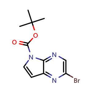 Chemical structure of tert-butyl 2-bromopyrrolo[2,3-b]pyrazine-5-carboxylate , CAS 1207625-13-5, AChemBlock X211145