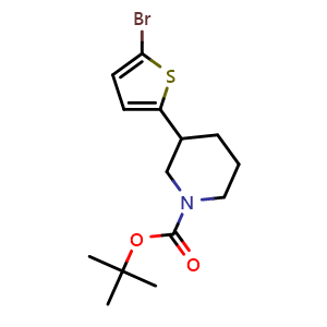 Chemical structure of tert-butyl 3-(5-bromothiophen-2-yl)piperidine-1-carboxylate , CAS 1622834-60-9, AChemBlock X211157