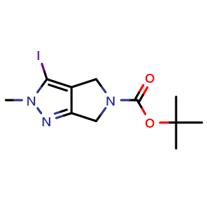 Chemical structure of tert-butyl 3-iodo-2-methyl-2,6-dihydropyrrolo[3,4-c]pyrazole-5(4H)-carboxylate , CAS 2601393-69-3, AChemBlock X211163