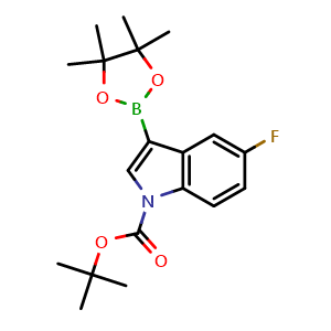 Chemical structure of tert-butyl 5-fluoro-3-(4,4,5,5-tetramethyl-1,3,2-dioxaborolan-2-yl)-1H-indole-1-carboxylate , CAS 2095464-28-9, AChemBlock X211191