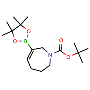 Chemical structure of tert-butyl 6-(4,4,5,5-tetramethyl-1,3,2-dioxaborolan-2-yl)-2,3,4,7-tetrahydroazepine-1-carboxylate , CAS 2489456-34-8, AChemBlock X211193