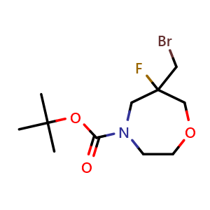 Chemical structure of tert-butyl 6-(bromomethyl)-6-fluoro-1,4-oxazepane-4-carboxylate , CAS 2378501-48-3, AChemBlock X211194