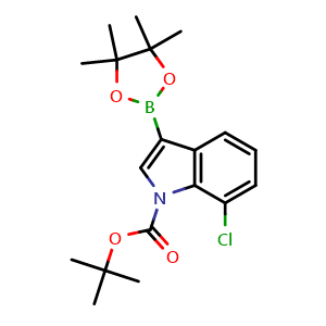 Chemical structure of tert-butyl 7-chloro-3-(4,4,5,5-tetramethyl-1,3,2-dioxaborolan-2-yl)indole-1-carboxylate , CAS 1218790-31-8, AChemBlock X211202