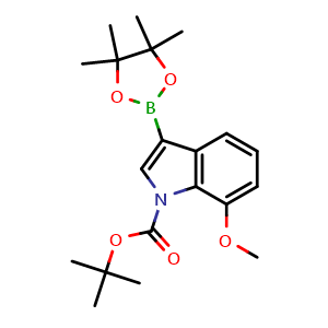 Chemical structure of tert-butyl 7-methoxy-3-(4,4,5,5-tetramethyl-1,3,2-dioxaborolan-2-yl)indole-1-carboxylate , CAS 1218790-26-1, AChemBlock X211203