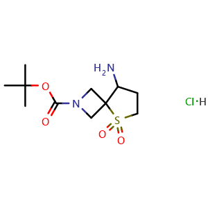 Chemical structure of tert-butyl 8-amino-5,5-dioxo-5thia-2-azaspiro[3.4]octane-2-carboxylate hydrochloride , CAS 2940937-80-2, AChemBlock X211205