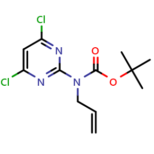 Chemical structure of tert-butyl allyl(4,6-dichloropyrimidin-2-yl)carbamate , CAS 1629490-29-4, AChemBlock X211207