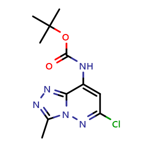 Chemical structure of tert-butyl N-(6-chloro-3-methyl-[1,2,4]triazolo[4,3-b]pyridazin-8-yl)carbamate , CAS 1639116-75-8, AChemBlock X211211