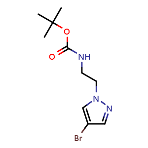 Chemical structure of tert-butyl N-[2-(4-bromo-1H-pyrazol-1-yl)ethyl]carbamate , CAS 1435753-36-8, AChemBlock X211218