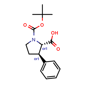 Chemical structure of trans-1-tert-butoxycarbonyl-3-phenyl-pyrrolidine-2-carboxylic acid , CAS 149252-59-5, AChemBlock X211234