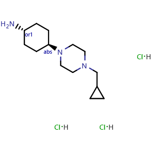Chemical structure of trans-4-(4-(cyclopropylmethyl)piperazin-1-yl)cyclohexanamine trihydrochloride , CAS 882660-42-6, AChemBlock X211235