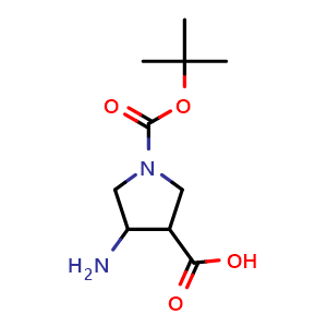 Chemical structure of 4-Amino-1-(tert-butoxycarbonyl)pyrrolidine-3-carboxylic acid , CAS 492461-79-7, AChemBlock X211276