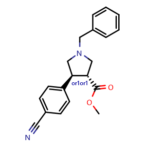 Chemical structure of trans-methyl 1-benzyl-4-(4-cyanophenyl)pyrrolidine-3-carboxylate , CAS 1207512-58-0, AChemBlock X211287