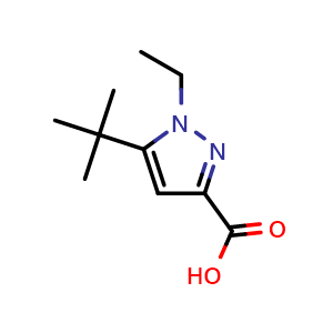 Chemical structure of 5-tert-butyl-1-ethyl-1H-pyrazole-3-carboxylic acid , CAS 1368625-51-7, AChemBlock X211297