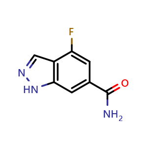 Chemical structure of 4-fluoro-1H-indazole-6-carboxamide , CAS 2089334-42-7, AChemBlock X211301