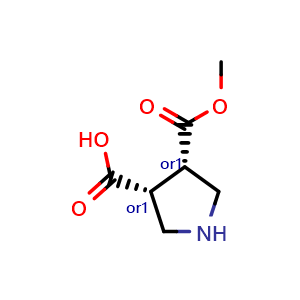 Chemical structure of Cis-4-(methoxycarbonyl)pyrrolidine-3-carboxylic acid , CAS 1012065-50-7, AChemBlock X211302