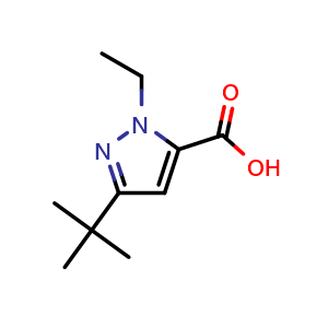 Chemical structure of 3-(tert-Butyl)-1-ethyl-1H-pyrazole-5-carboxylicacid , CAS 195447-83-7, AChemBlock X211305