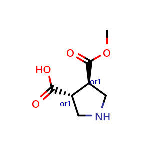 Chemical structure of trans-4-(Methoxycarbonyl)-pyrrolidine-3-carboxylic Acid , CAS 111051-20-8, AChemBlock X211310