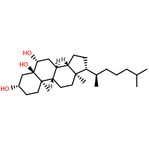 Chemical structure of (3S,5R,6R,8S,9S,10R,13R,14S,17R)-10,13-dimethyl-17-((R)-6-methylheptan-2-yl)hexadecahydro-5H-cyclopenta[a]phenanthrene-3,5,6-triol , CAS 1253-84-5, AChemBlock X211417