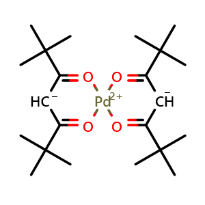 Chemical structure of Bis(2,26,6Tetramethylheptanedionato)palladium(II) , CAS 15214-66-1, AChemBlock X211462