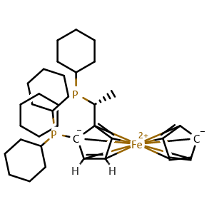 Chemical structure of (S)-(+)-1-[(R)-2-(Dicyclohexylphosphino)ferrocenyl]ethyldicyclohexylphosphine , CAS 158923-07-0, AChemBlock X211468