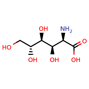 Chemical structure of (2R,3R,4S,5R)-2-amino-3,4,5,6-tetrahydroxyhexanoic acid , CAS 3646-68-2, AChemBlock X211507