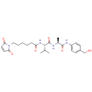 Chemical structure of L-Alaninamide, N-[6-(2,5-dihydro-2,5-dioxo-1H-pyrrol-1-yl)-1-oxohexyl]-L-valyl-N-[4-(hydroxymethyl)phenyl] , CAS 1870916-87-2, AChemBlock X211510
