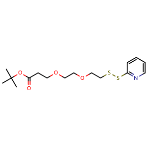 Chemical structure of (2-Pyridyldithio)-PEG2-Boc , CAS 2144777-73-9, AChemBlock X211574