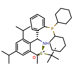 Chemical structure of [S(R)]-N-[(R)-[2,4,6-(Triisopropylphenyl))methyl]-4-methoxyphenyl][2-(dicyclohexylphosphino)phenyl]methyl]-2-methyl-2-propanesulfinamide , AChemBlock X211686