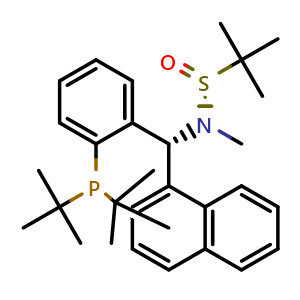 Chemical structure of [S(R)]-N-[(R)-2-(Di-tert-butylphosphino)phenyl]-1-naphthalenylmethyl]-N,2-dimethyl-2-propanesulfinamide , AChemBlock X211691
