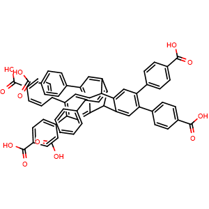 Chemical structure of 4,4',4'',4''',4'''',4'''''-(9,10-Dihydro-9,10-[1,2]benzenoanthracene-2,3,6,7,14,15-hexayl)hexabenzoicacid , CAS 1835723-11-9, AChemBlock X211732