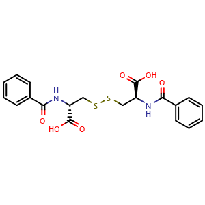 Chemical structure of S-(((R)-2-benzamido-2-carboxyethyl)thio)-N-benzoyl-D-cysteine , CAS 25129-20-8, AChemBlock X211752