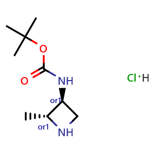 Chemical structure of tert-butyl N-[trans-2-methylazetidin-3-yl]carbamatehydrochloride , CAS 2705113-60-4, AChemBlock X211905