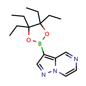 Chemical structure of 3-(4,4,5,5-tetraethyl-1,3,2-dioxaborolan-2-yl)pyrazolo[1,5-a]pyrazine , AChemBlock X211947