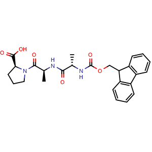 Chemical structure of (2S)-1-[(2S)-2-[(2S)-2-({[(9H-fluoren-9-yl)methoxy]carbonyl}amino)propanamido]propanoyl]pyrrolidine-2-carboxylic acid , CAS 161220-53-7, AChemBlock X211960