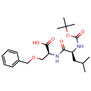 Chemical structure of (2s)-2-[[(2s)-4-methyl-2-[(2-methylpropan-2-yl)oxycarbonylamino]pentanoyl]amino]-3-phenylmethoxypropanoic acid , CAS 61884-45-5, AChemBlock X211964