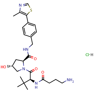 Chemical structure of (2S,4R)-1-[(2S)-2-(4-aminobutanoylamino)-3,3-dimethyl-butanoyl]-4-hydroxy-N-[[4-(4-methylthiazol-5-yl)phenyl]methyl]pyrrolidine-2-carboxamide hydrochloride , CAS 2940858-65-9, AChemBlock X211969