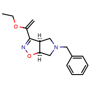 Chemical structure of (3aR,6aS)-5-benzyl-3-(1-ethoxyvinyl)-3a,5,6,6a-tetrahydro-4H-pyrrolo[3,4-d]isoxazole , CAS 1800013-32-4, AChemBlock X211971