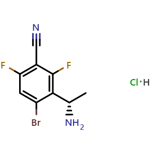 Chemical structure of (s)-3-(1-aminoethyl)-4-bromo-2,6-difluorobenzonitrile hydrochloride , AChemBlock X211983