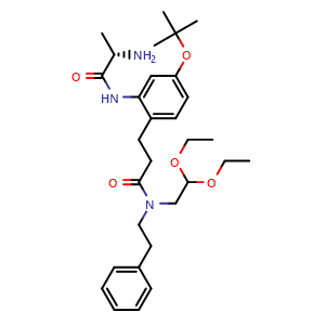 Chemical structure of (s)-3-(2-(2-aminopropanamido)-4-(tert-butoxy)phenyl)-n-(2,2-diethoxyethyl)-n-phenethylpropanamide , CAS 1222068-59-8, AChemBlock X211984