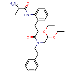 Chemical structure of (s)-3-(2-(2-aminopropanamido)phenyl)-n-(2,2-diethoxyethyl)-n-phenethylpropanamide , CAS 1222068-66-7, AChemBlock X211985