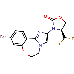 Chemical structure of (S)-3-(9-bromo-5,6-dihydrobenzo[f]imidazo[1,2-d][1,4]oxazepin-2-yl)-4-(difluoromethyl)oxazolidin-2-one , CAS 2060571-10-8, AChemBlock X211986