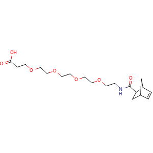 Chemical structure of 1-({bicyclo[2.2.1]hept-5-en-2-yl}formamido)-3,6,9,12-tetraoxapentadecan-15-oic acid , CAS 2682115-65-5, AChemBlock X211995