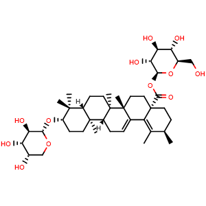 Chemical structure of 3beta-(alpha-L-Arabinopyranosyloxy)urs-12,18-dien-28-oic acid beta-D-glucopyranosyl ester , CAS 435269-07-1, AChemBlock X212019