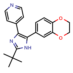 Chemical structure of 4-(2-(tert-Butyl)-5-(2,3-dihydrobenzo[b][1,4]dioxin-6-yl)-1H-imidazol-4-yl)pyridine , CAS 1859918-13-0, AChemBlock X212021
