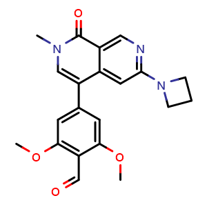Chemical structure of 4-(6-(Azetidin-1-yl)-2-methyl-1-oxo-1,2-dihydro-2,7-naphthyridin-4-yl)-2,6-dimethoxybenzaldehyde , CAS 2460248-49-9, AChemBlock X212022