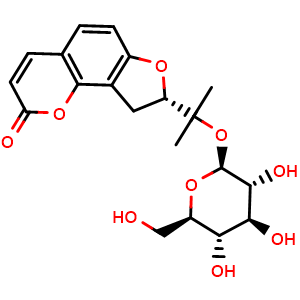 Chemical structure of Columbianetin beta-D-glucopyranoside , CAS 55836-35-6, AChemBlock X212132
