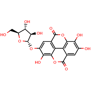 Chemical structure of Ellagic acid 4-O-alpha-L-arabinofuranoside , CAS 358617-39-7, AChemBlock X212171