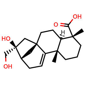 Chemical structure of ent-16beta,17-dihydroxy-9(11)-kauren-19-oic acid , CAS 55483-24-4, AChemBlock X212176