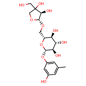 Chemical structure of Orcinol 1-O-beta-D-apiofuranosyl-(1->6)-beta-D-glucopyranoside , CAS 868557-54-4, AChemBlock X212397